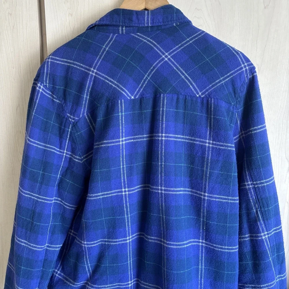 Vintage Y2K Anchor Blue Flannel Snap Shirt Large‎ Lined Workwear Grunge Punk